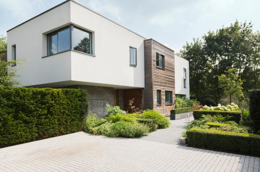Hedges around modern house
